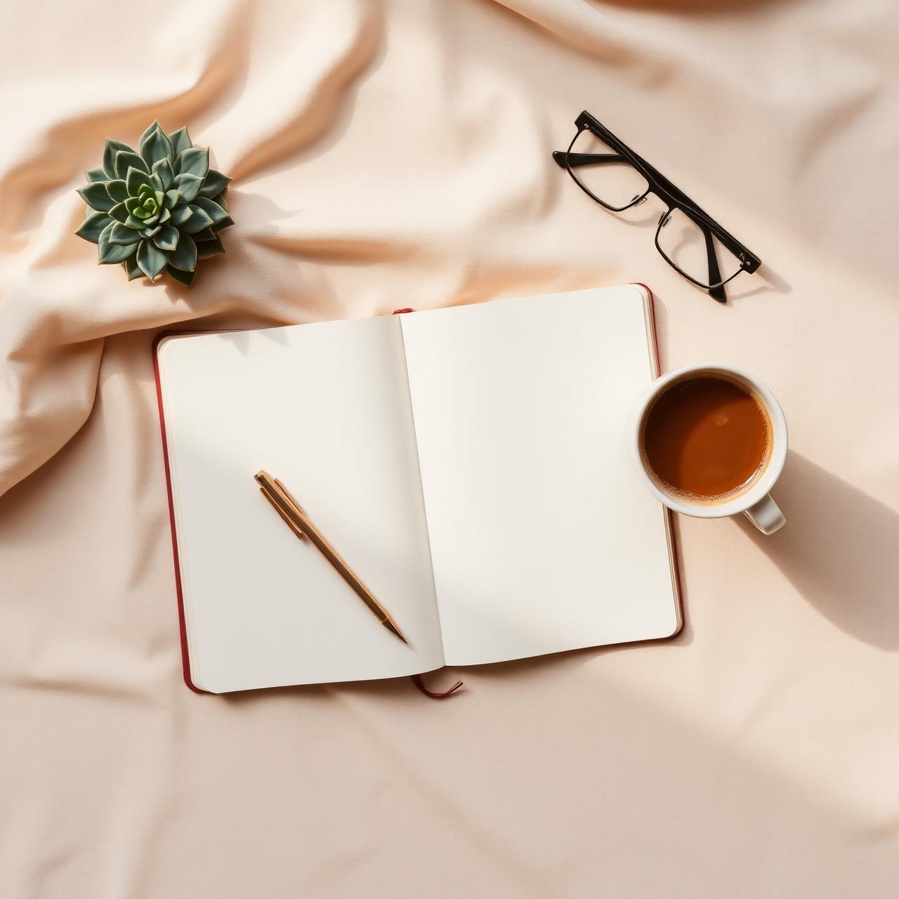 Notebook and coffee flatlay